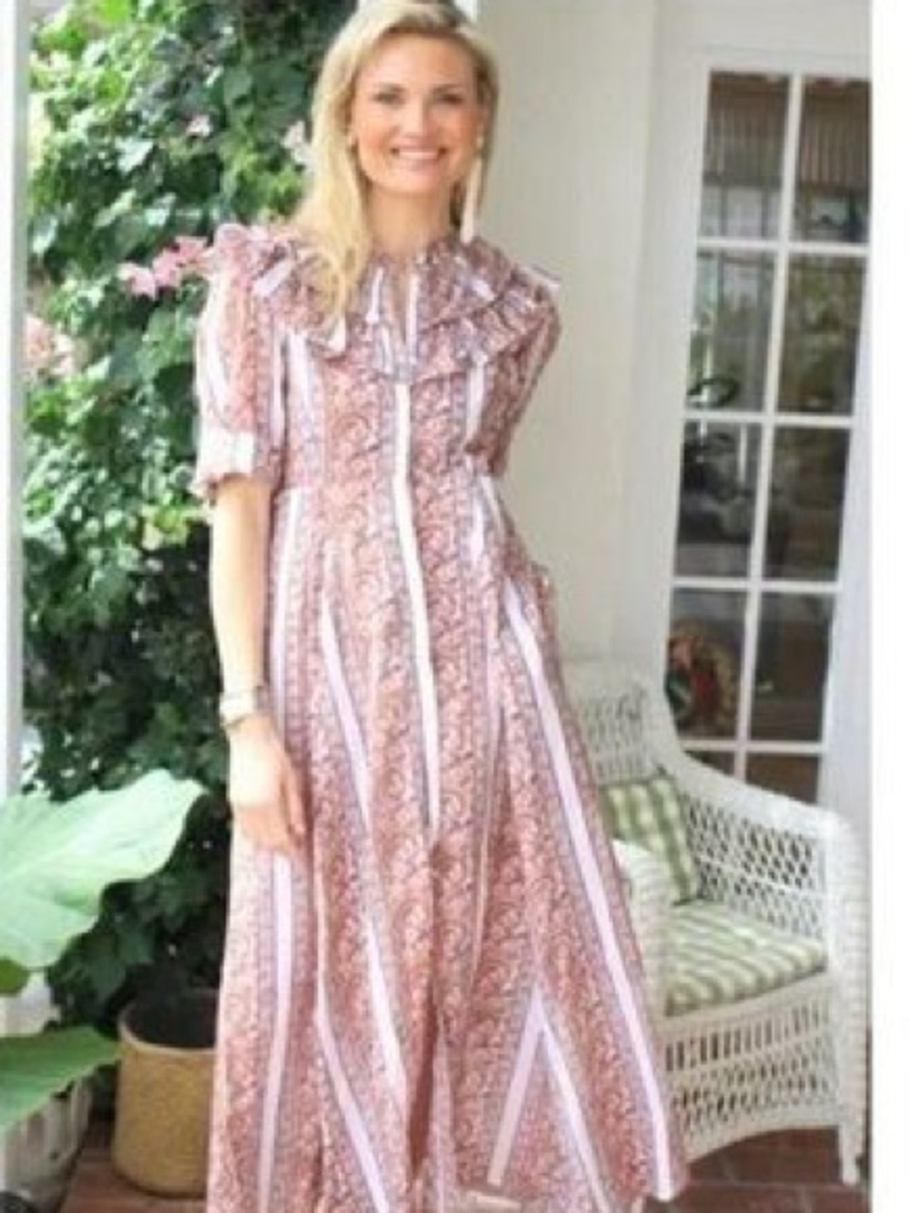 Julia Amory The Ruffle Dress Block Print Maxi Dress in Coco Fleur Size S